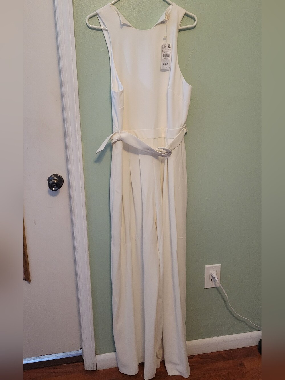 Mango Cream Sleeveless Wide-Leg Jumpsuit with Waist Tie